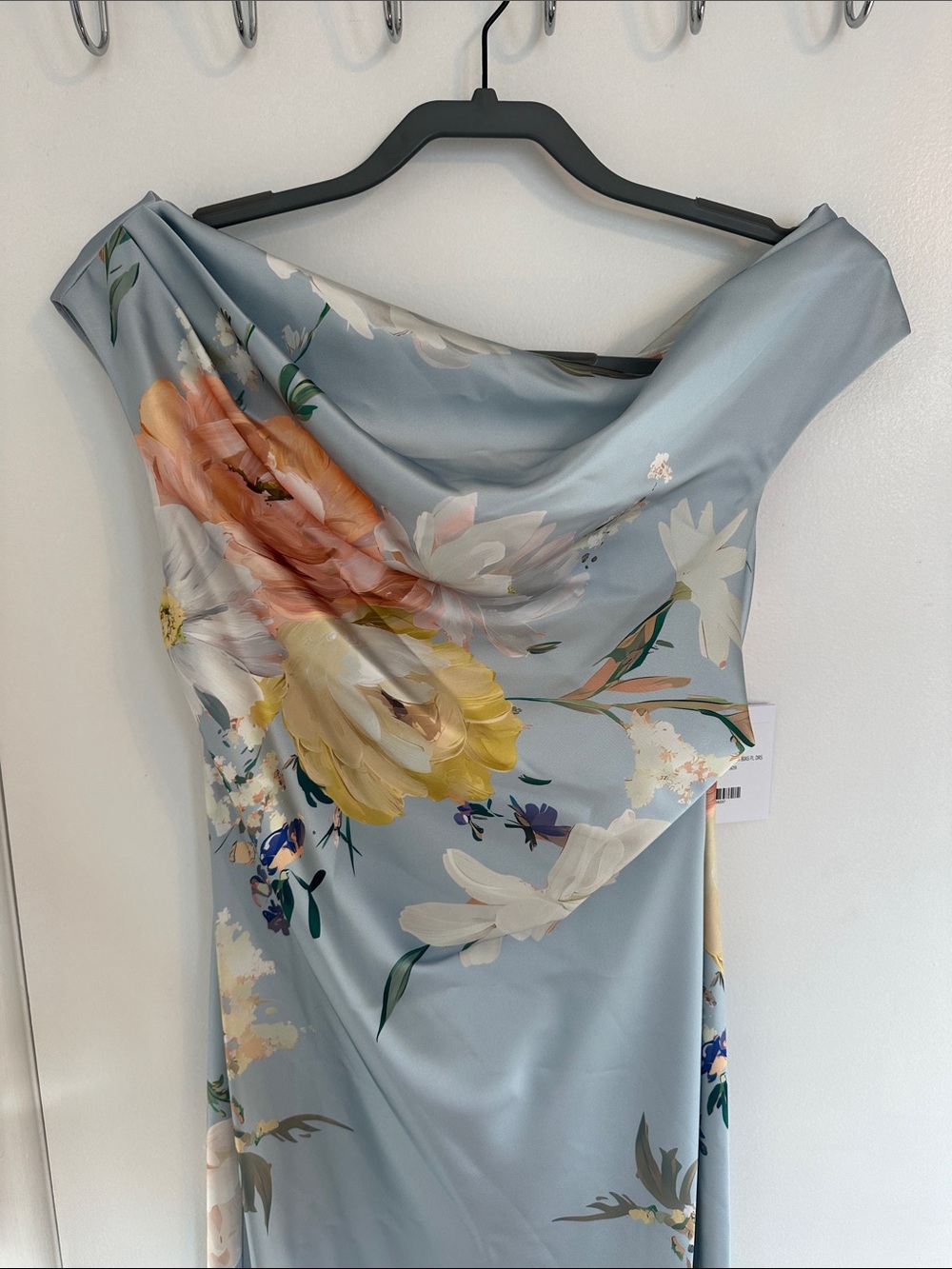 Dessy Collection Light Blue Floral Draped Gown - Picture 5 of 9